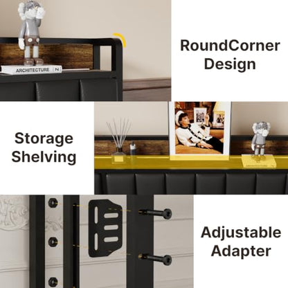 Queen Headboard Only with Storage & Outlets,Bed Headboard Queen Size,Black, view 7