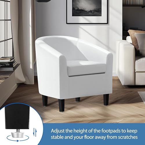 Yaheetech Barrel Chair, Faux Leather Accent Chair with Soft Padded and Sturdy Legs for Living Room/Bedroom/Study/Waiting Room, White