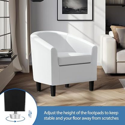 Yaheetech Barrel Chair, Faux Leather Accent Chair with Soft Padded and Sturdy Legs for Living Room/Bedroom/Study/Waiting Room, White