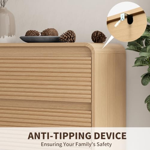 Oak Fluted Drawer Dresser with Curved Profile and Anti-Tip Kit, view 5