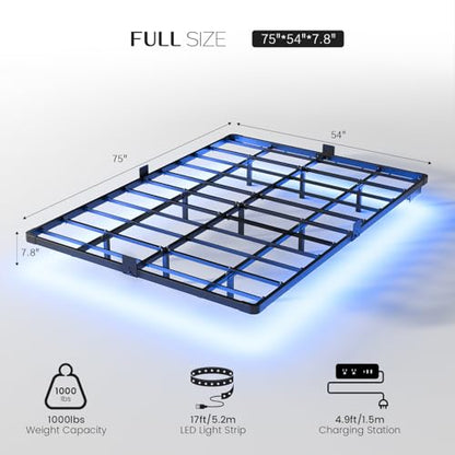 Floating Bed Frame Full Size Metal with LED Light & Charging Station, view 3