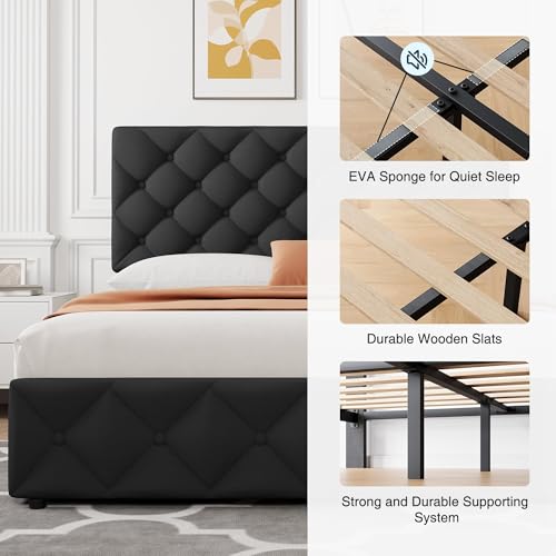 King Size Bed Frame with 4 Storage Drawers and Adjustable Headboard, view 6