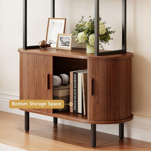 4 Tier Bookshelf with Cabinet, 71" Tall Display Bookcase Walnut, view 5