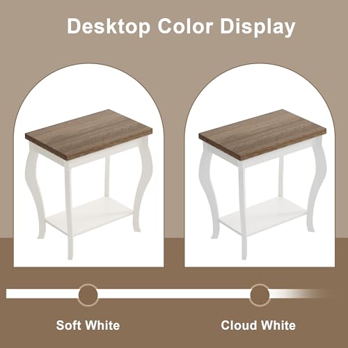 End Tables Living Room, Side Tables Living Room with Curved Legs and Storage Shelf, Small End Tables for Small Spaces, Soft White
