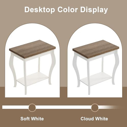 End Tables Living Room, Side Tables Living Room with Curved Legs and Storage Shelf, Small End Tables for Small Spaces, Soft White