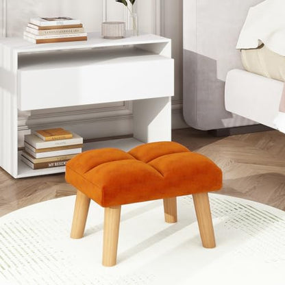 Footstool, Small Ottoman Stool Chair, Modern Padded Sofa Seat Foot Rest Stool, Sofa Footrest for Living Room Entryway 15.74" D×11.81" W×10.62" H Orange Color UHBD032J