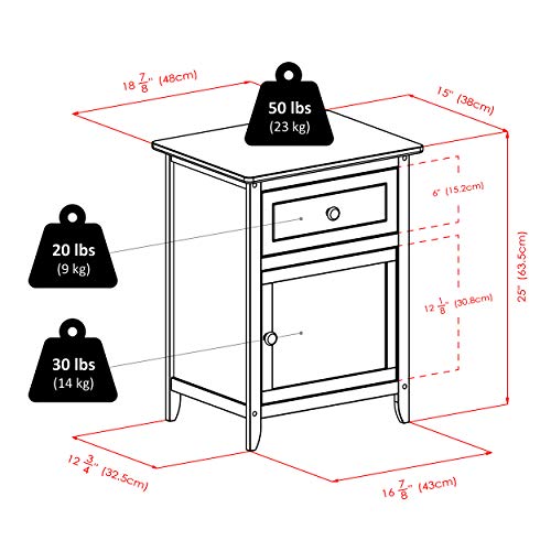 Eugene Accent Table in Espresso, Classic Small Bedside Table for Bedroom, Sturdy Nightstand with Storage, Convenient Furniture for Couch Side, Living Room, Entryway