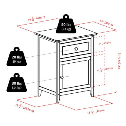Eugene Accent Table in Espresso, Classic Small Bedside Table for Bedroom, Sturdy Nightstand with Storage, Convenient Furniture for Couch Side, Living Room, Entryway