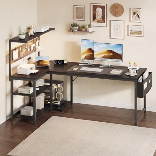 55in L Shaped Gaming Desk with Pegboard & Shelf & Storage Bag, Black, view 8
