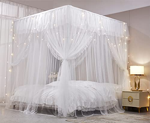 4 Corners Post Ruffle Princess Bed Canopy Curtain-Double Layer Cozy Drape, view 3