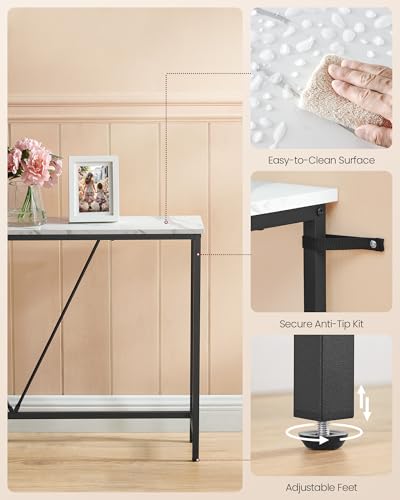 VASAGLE Console Sofa Table, Narrow Entryway Table, for Living Room, Bedroom, Easy Assembly, Marble White and Ink Black ULNT020W01