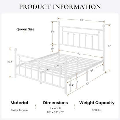 Metal Platform Bed Frame with Victorian Headboard and White Steel Slats, view 3