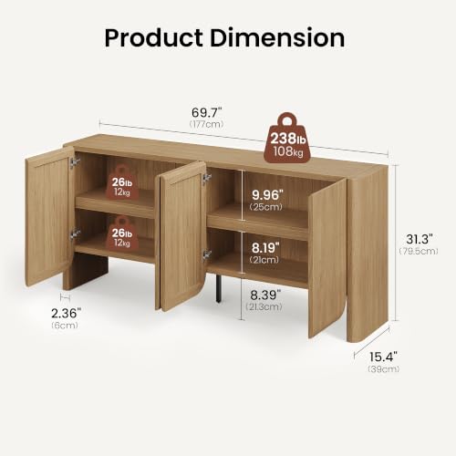 70" Sideboard Cabinet with Storage, view 3