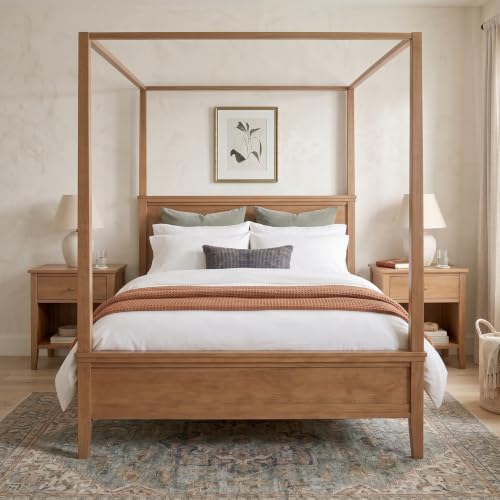 Rustic Farmhouse King Size 4-Poster Canopy Platform Bed with Headboard, view 4