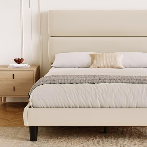 King Size Platform Bed Frame with Velvet Headboard, view 7