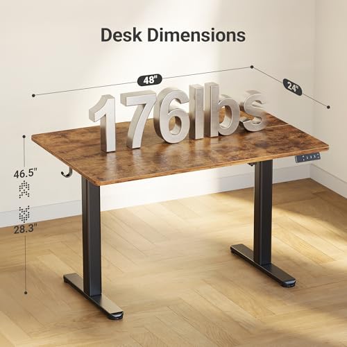 Electric Height Adjustable Standing Desk, 48x24 Inch, Rustic Brown, view 4