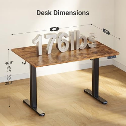 Electric Height Adjustable Standing Desk, 48x24 Inch, Rustic Brown, view 4