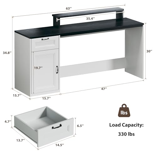 63" Farmhouse Executive Desk with Drawers, view 3