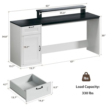 63" Farmhouse Executive Desk with Drawers, view 3