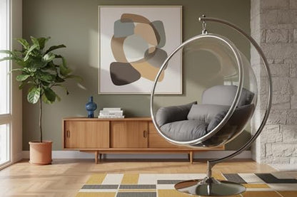 Meridian Furniture 507Grey Luna Collection Modern | Contemporary Clear Acrylic Accent Swing Chair with Durable Metal Base and Fabric Seat, Grey, Chrome Finish, 41.5" W x 29.5" D x 64" H
