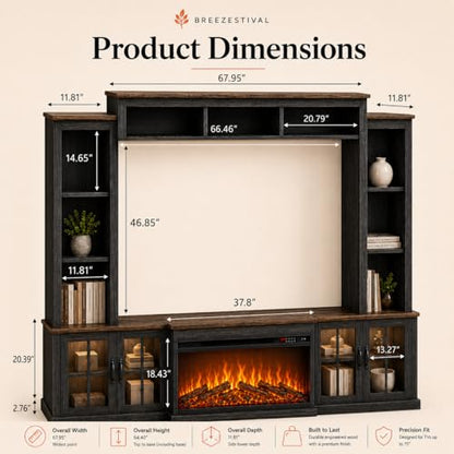 Black Farmhouse TV Stand with Fireplace, Entertainment Center, view 3