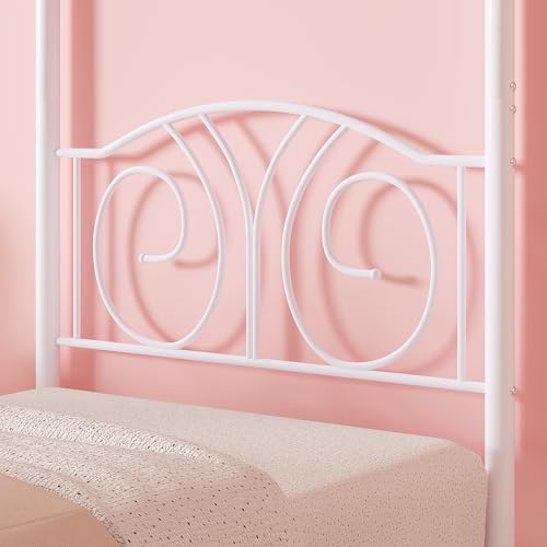 Twin Canopy Bed Frame, Vintage Scrollwork Headboard, Pure White, view 5