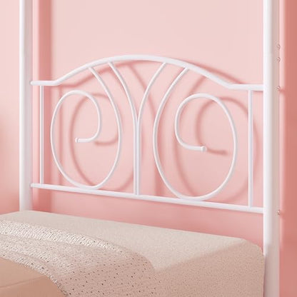 Twin Canopy Bed Frame, Vintage Scrollwork Headboard, Pure White, view 5