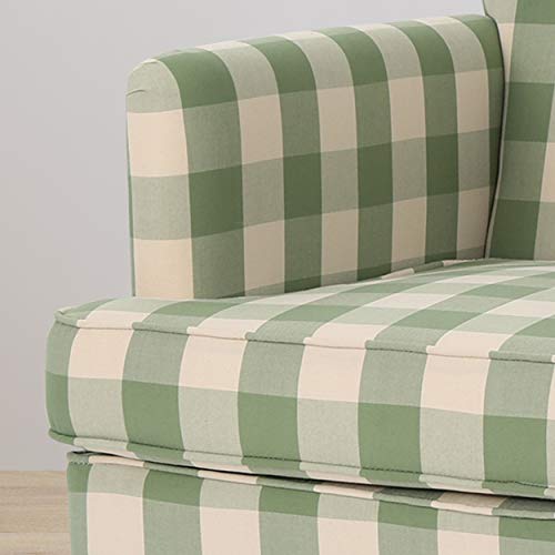 Eve Modern Upholstered Club Chair, Wooden Living Room Accent Chair, Comfy Bedroom Reading Chair, Multifunctional Armchair, Green Checkerboard