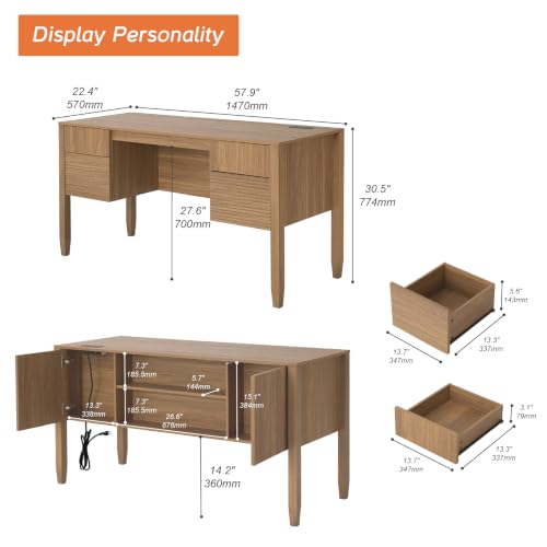 Fluted Executive Desk with Drawers, view 3
