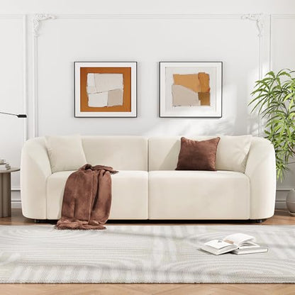 87.50" Velvet Curved Oversized 2 Seater Sofa, Upholstered Couch Chair, Soft Seating Lounge Sofa, Cozy Loveseat with Armrest, Reading Loveseat for Living Room, Home Rest, Cream