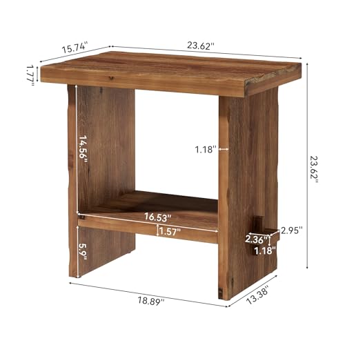 Solid Wood Side Table, 2-Tier End Table with Solid Base, Accent Furniture Bedside Nightstand Storage for Living Room and Bedroom, Small Spaces, Assembly Required