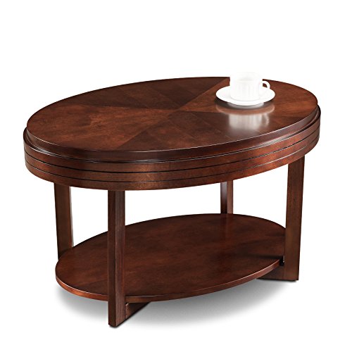 10109-CH Oval Small Coffee Table with Shelf, Chocolate Cherry