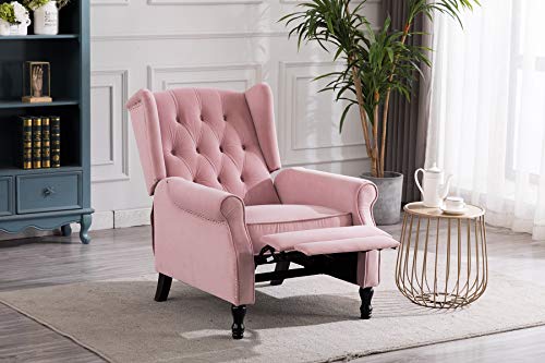 Velvet Tufted Push Back Arm Accent Chair Recliner Single Reclining for Adjustable Club Chair Home Padded Seating Living Room Lounge Modern Sofa,Pink