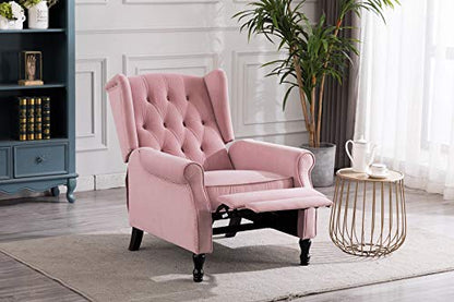 Velvet Tufted Push Back Arm Accent Chair Recliner Single Reclining for Adjustable Club Chair Home Padded Seating Living Room Lounge Modern Sofa,Pink