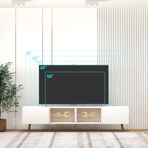 86" LED TV Stand, Modern Entertainment Center for 75" TV, White, view 8