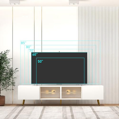 86" LED TV Stand, Modern Entertainment Center for 75" TV, White, view 8