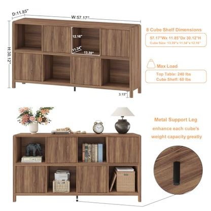 8 Cube Bookcase with 4 Doors, Wood Bookshelf with Storage Cabinet, view 4