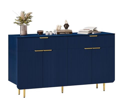 58 Inch Fluted Sideboard Buffet Cabinet with Storage, Blue, view 2