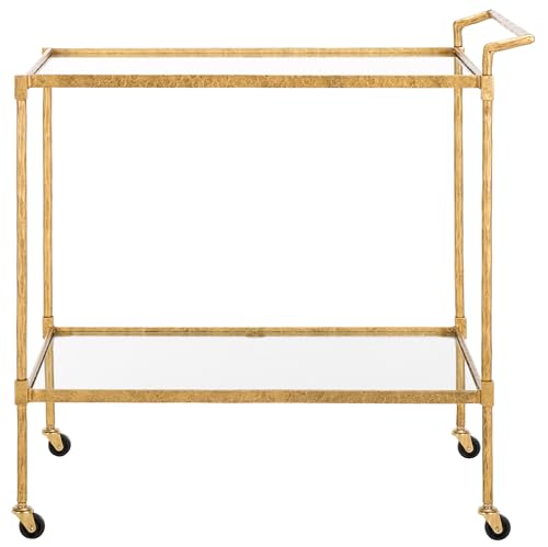 SAFAVIEH Couture Collection Isabellina Brass Metal & Glass Kitchen Dining Bar Cart with Wheels