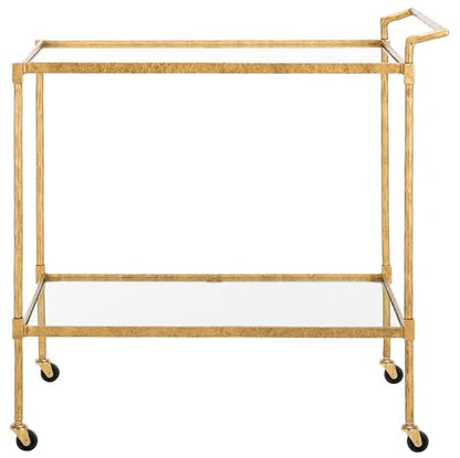 SAFAVIEH Couture Collection Isabellina Brass Metal & Glass Kitchen Dining Bar Cart with Wheels