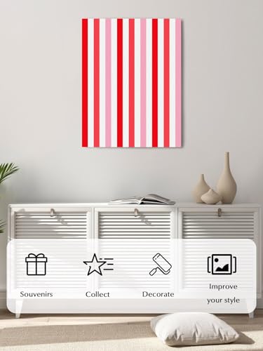 NuYeBiofx Modern Red Pink Stripe Canvas Wall Art Prints,40"x28" Framed Picture Artwork Abstract Minimalist Line Printed Canvas Oil Painting for Living Room Bedroom Office,Ready to Hang