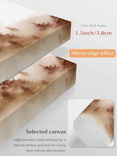 NuYeBiofx Misty Forest Retro Brown Tree Canvas Wall Art Prints,40"x28" Framed Picture Artwork Minimalist Style Printed Canvas Oil Painting for Living Room Bedroom Office,Ready to Hang