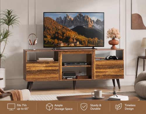 Mid-Century TV Stand for TVs Up to 65", Storage Cabinet, Retro Brown, view 4