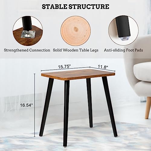 Short Side Table, Small Wood End Table Living Room, Mini Bed Side Table Modern Accent Nightstand with Solid Wood for Bedroom Office Small Spaces, Rustic Brown