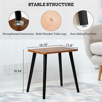 Short Side Table, Small Wood End Table Living Room, Mini Bed Side Table Modern Accent Nightstand with Solid Wood for Bedroom Office Small Spaces, Rustic Brown