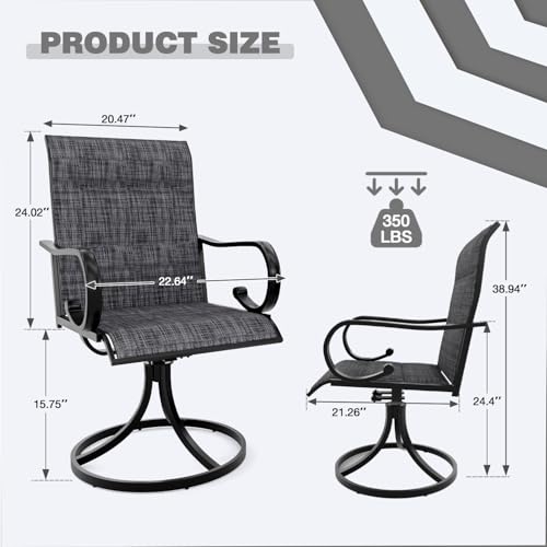 Patio Swivel Chair Set of 2, High Back Padded Textilene Outdoor Dining Chairs with E-Coating Metal Frame, All-Weather Outdoor Furniture Rocker for Backyard, Porch, Garden, Lawn, Grey