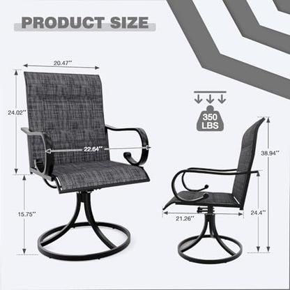 Patio Swivel Chair Set of 2, High Back Padded Textilene Outdoor Dining Chairs with E-Coating Metal Frame, All-Weather Outdoor Furniture Rocker for Backyard, Porch, Garden, Lawn, Grey