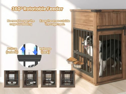 71" Double Dog Crate Furniture, Wooden Dog Kennel with Divider, Walnut, view 6