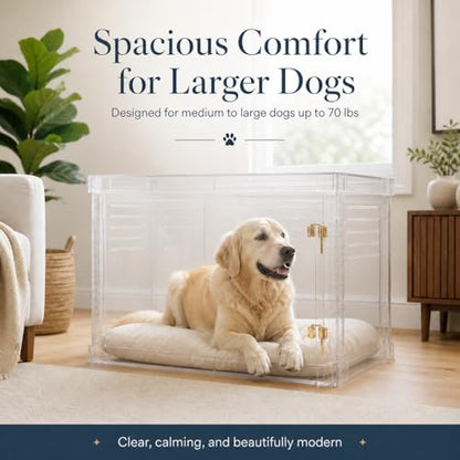 Clear Acrylic Large Dog Crate Furniture with Blush Cushion for Large Dogs, view 6