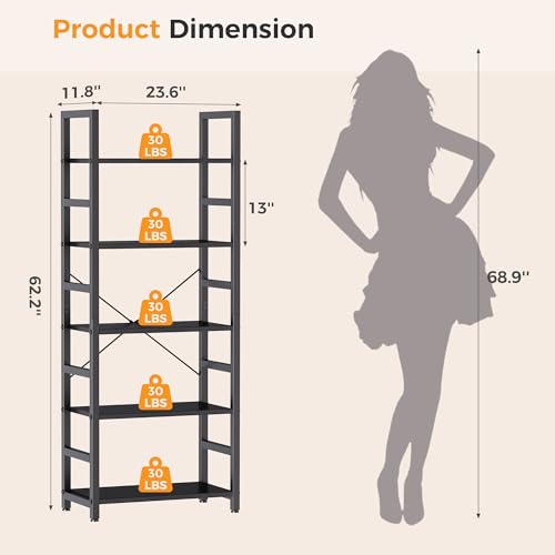 5-Tier Bookshelf, Modern Tall Bookcase Book Shelf Storage Organizer, view 4